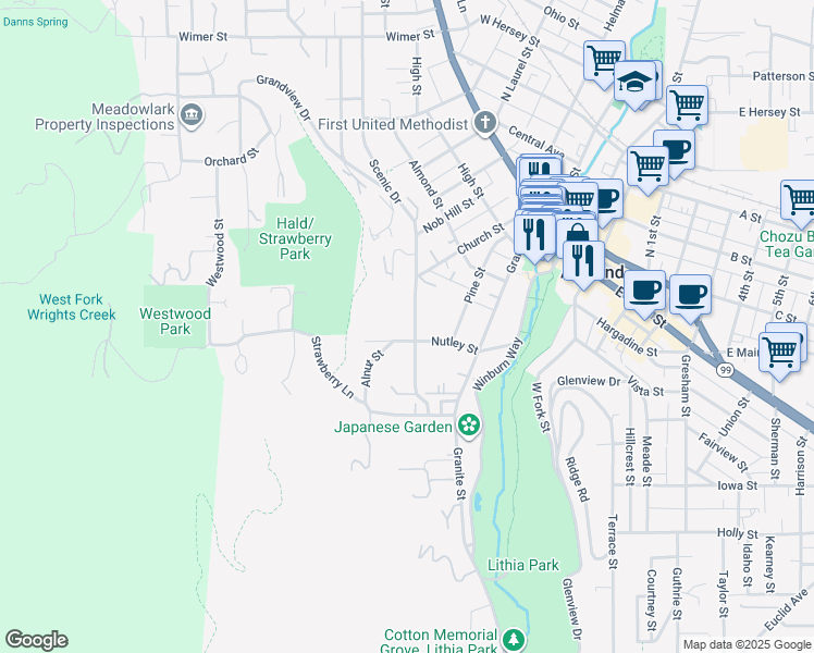 map of restaurants, bars, coffee shops, grocery stores, and more near 55 Scenic Dr in Ashland