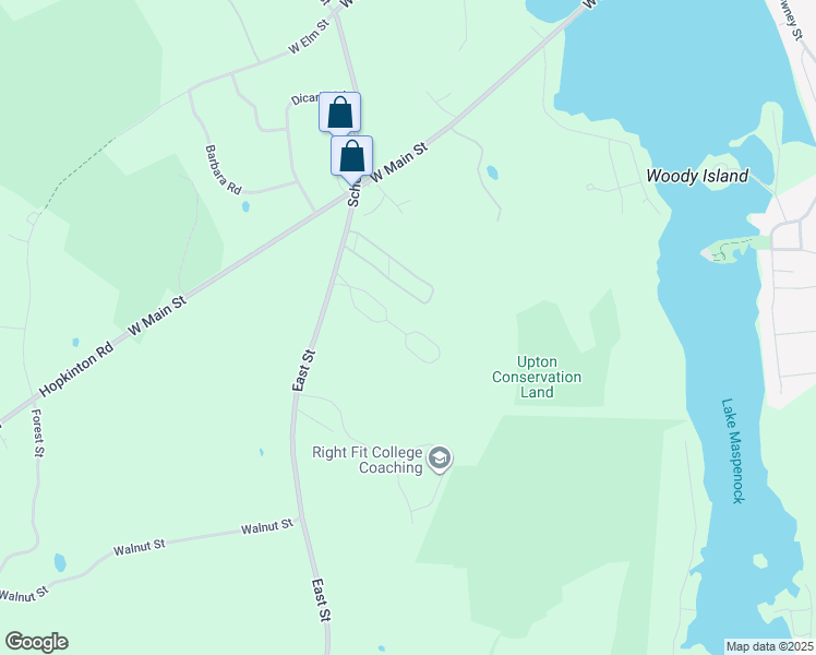 map of restaurants, bars, coffee shops, grocery stores, and more near 135 School Street in Hopkinton
