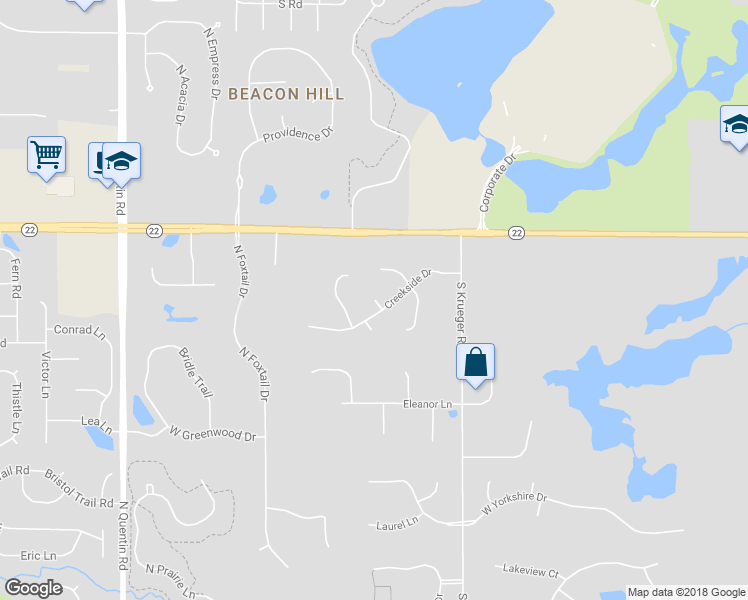 map of restaurants, bars, coffee shops, grocery stores, and more near 22851 Herons Court in Kildeer