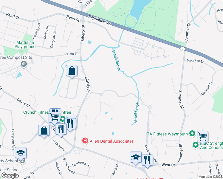 map of restaurants, bars, coffee shops, grocery stores, and more near 302 Matthew Circle in Braintree