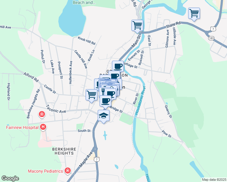 map of restaurants, bars, coffee shops, grocery stores, and more near 274 1/2 Main Street in Great Barrington