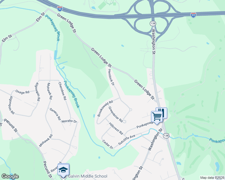 map of restaurants, bars, coffee shops, grocery stores, and more near 9-1/2 Hemlock Drive in Canton