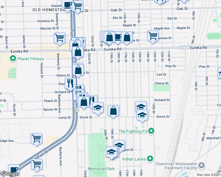 map of restaurants, bars, coffee shops, grocery stores, and more near 3622 19th Street in Wyandotte