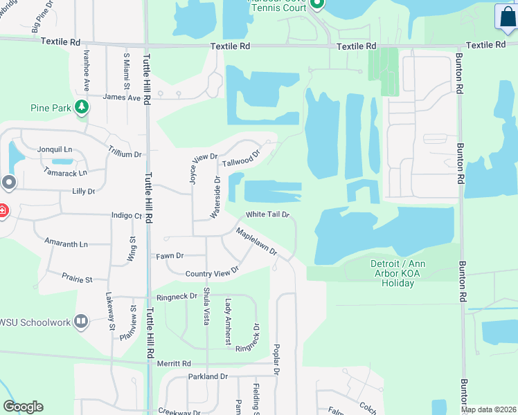 map of restaurants, bars, coffee shops, grocery stores, and more near 9301 White Tail Drive in Ypsilanti
