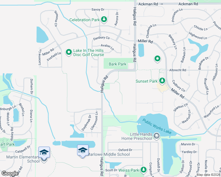map of restaurants, bars, coffee shops, grocery stores, and more near 9204 Haligus Road in Huntley