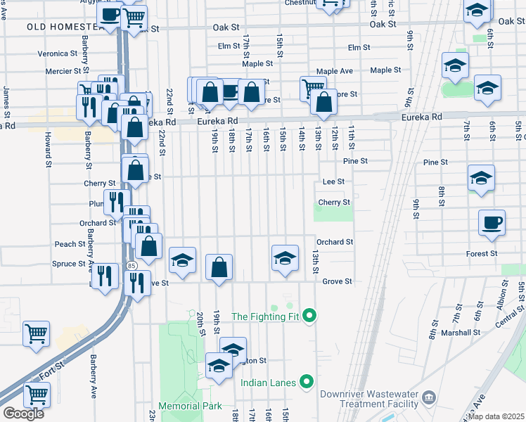 map of restaurants, bars, coffee shops, grocery stores, and more near 3654 16th Street in Wyandotte