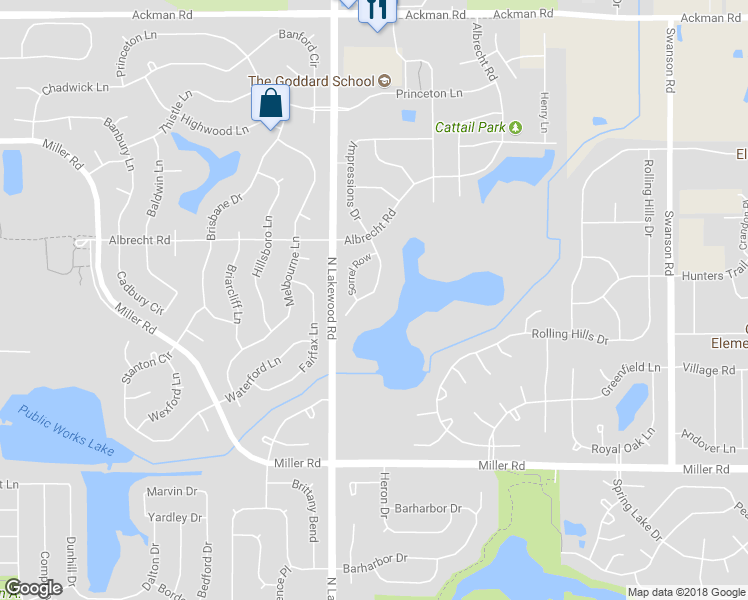 map of restaurants, bars, coffee shops, grocery stores, and more near 2848 Impressions Drive in Lake in the Hills