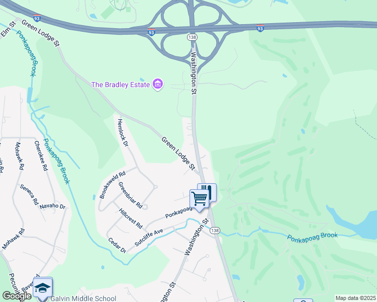 map of restaurants, bars, coffee shops, grocery stores, and more near 23 Green Lodge Street in Canton
