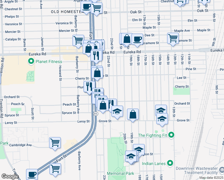 map of restaurants, bars, coffee shops, grocery stores, and more near 3640 22nd Street in Wyandotte