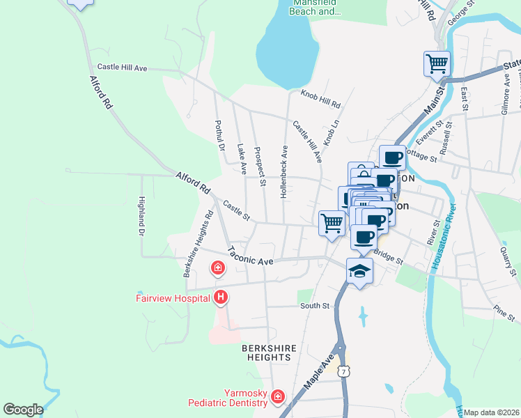 map of restaurants, bars, coffee shops, grocery stores, and more near 8 Prospect Street in Great Barrington