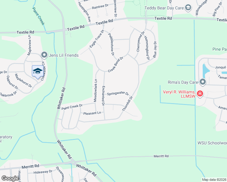 map of restaurants, bars, coffee shops, grocery stores, and more near 7971 Springwater Drive in Ypsilanti