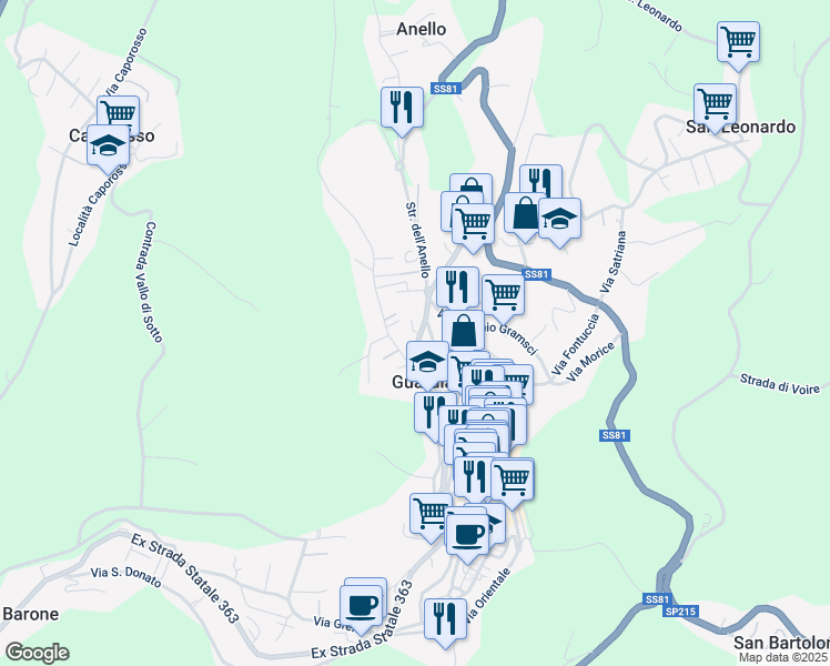 map of restaurants, bars, coffee shops, grocery stores, and more near 20 Via Farina Giangrisostomo in Guardiagrele