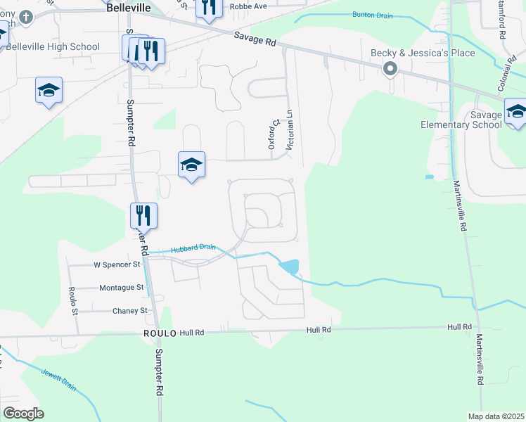 map of restaurants, bars, coffee shops, grocery stores, and more near 203 Belle Villa Boulevard in Belleville