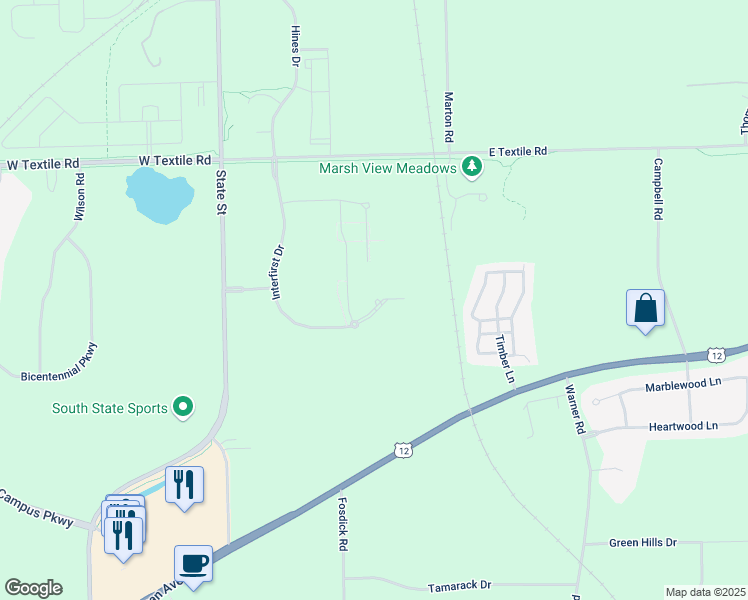 map of restaurants, bars, coffee shops, grocery stores, and more near Interfirst Drive in Saline
