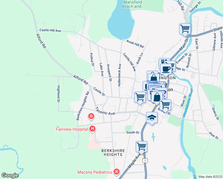 map of restaurants, bars, coffee shops, grocery stores, and more near 8 Prospect Street in Great Barrington