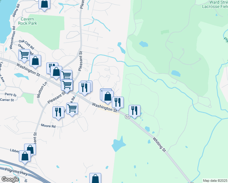 map of restaurants, bars, coffee shops, grocery stores, and more near 80 Queen Anne Drive in Weymouth