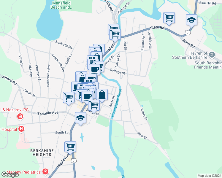 map of restaurants, bars, coffee shops, grocery stores, and more near 39 Dresser Avenue in Great Barrington