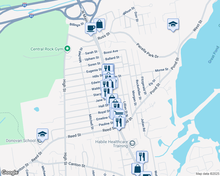 map of restaurants, bars, coffee shops, grocery stores, and more near in Randolph