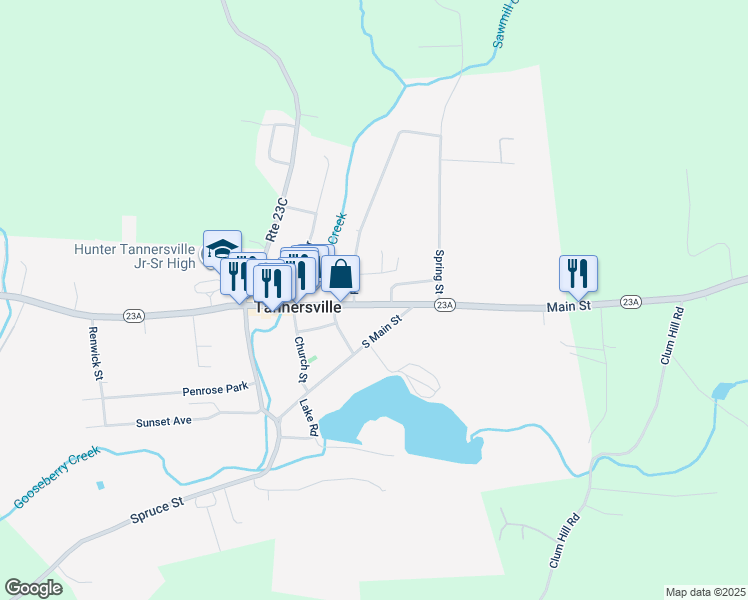 map of restaurants, bars, coffee shops, grocery stores, and more near 5950 Main Street in Tannersville