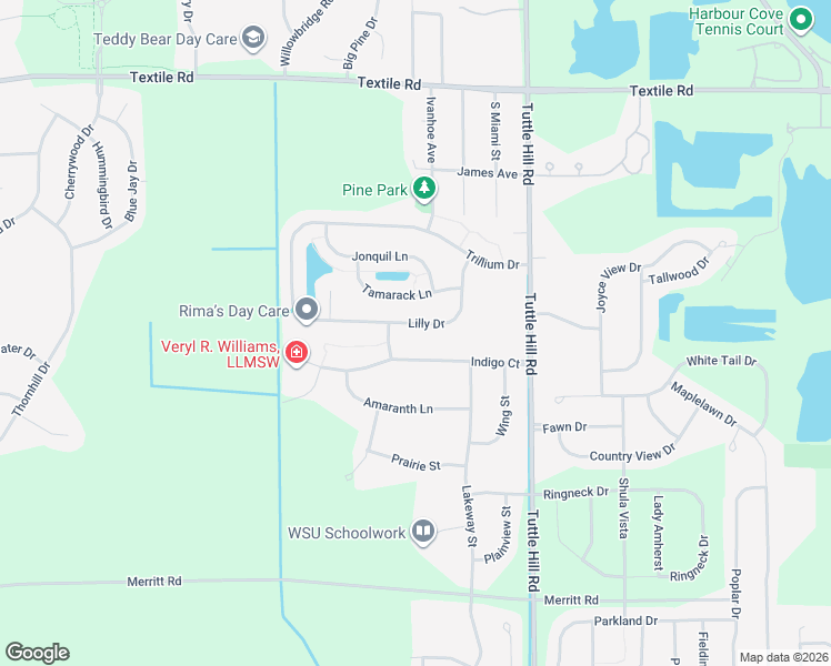 map of restaurants, bars, coffee shops, grocery stores, and more near 8821 Lilly Drive in Ypsilanti