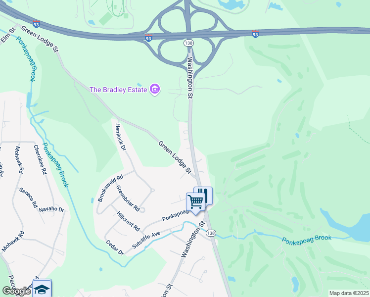 map of restaurants, bars, coffee shops, grocery stores, and more near 2356 Washington Street in Canton