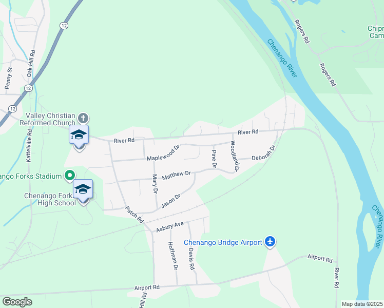 map of restaurants, bars, coffee shops, grocery stores, and more near 38 Maplewood Drive in Binghamton