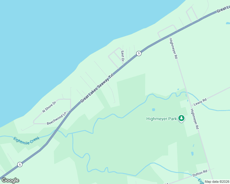 map of restaurants, bars, coffee shops, grocery stores, and more near 7707 E Lake Rd in Erie