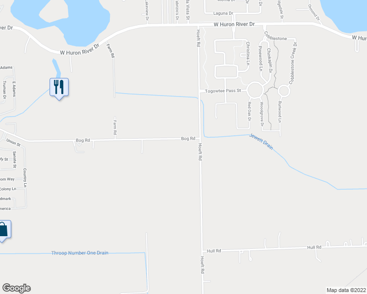 map of restaurants, bars, coffee shops, grocery stores, and more near 49541 Bog Road in Belleville