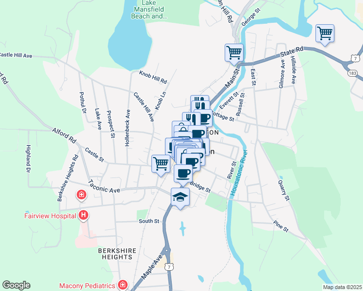 map of restaurants, bars, coffee shops, grocery stores, and more near 12 Benton Avenue in Great Barrington