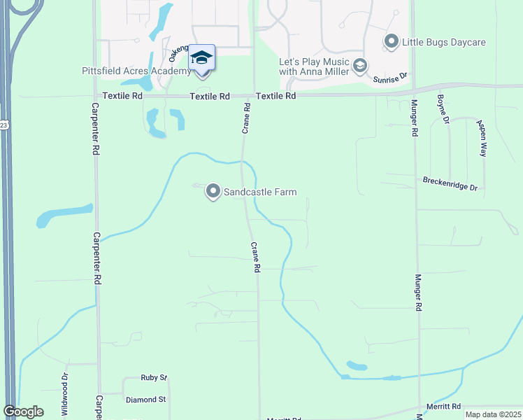 map of restaurants, bars, coffee shops, grocery stores, and more near 6343 Crane Road in Ypsilanti