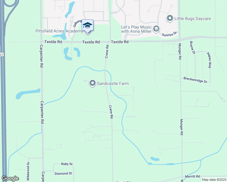 map of restaurants, bars, coffee shops, grocery stores, and more near 6343 Crane Road in Ypsilanti