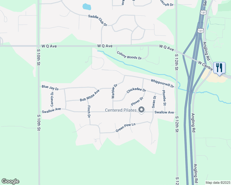 map of restaurants, bars, coffee shops, grocery stores, and more near 8373 Warbler Drive in Kalamazoo