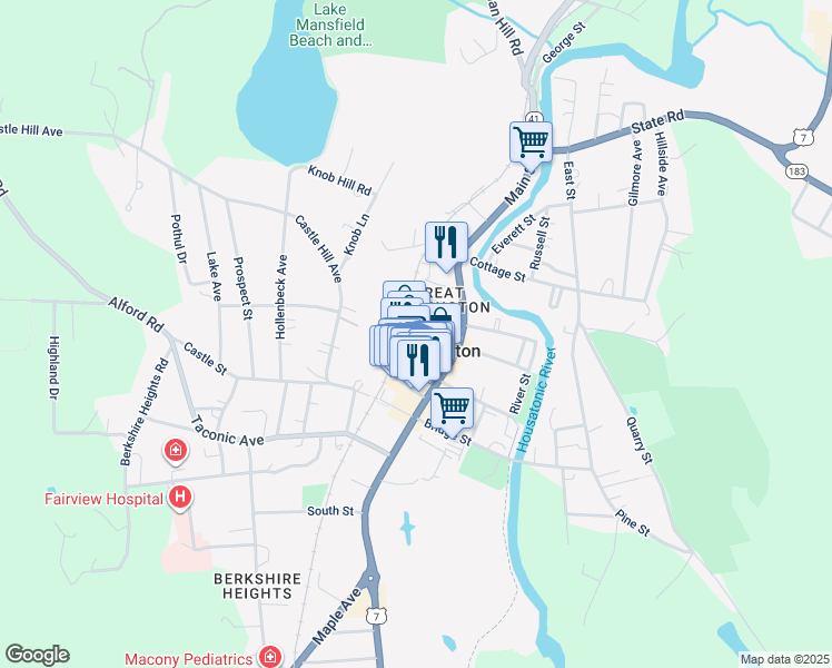 map of restaurants, bars, coffee shops, grocery stores, and more near 12 Benton Avenue in Great Barrington