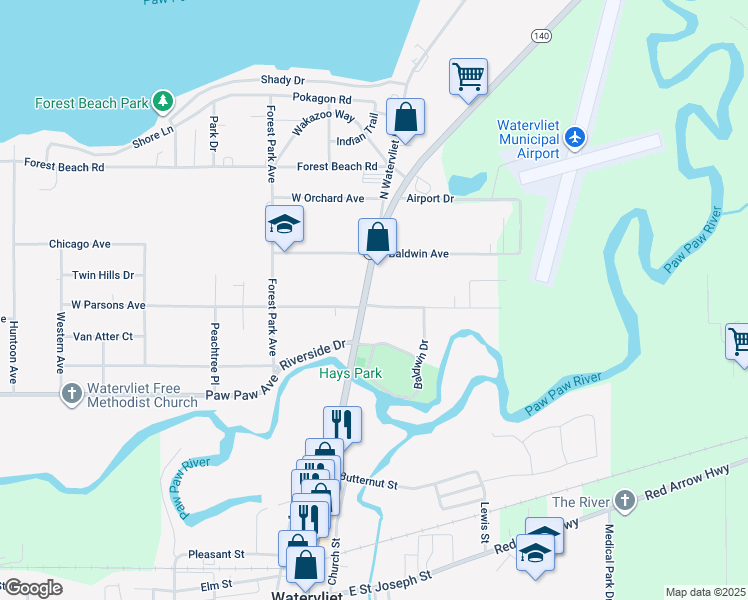 map of restaurants, bars, coffee shops, grocery stores, and more near 922 North Main Street in Watervliet