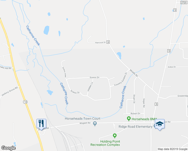 map of restaurants, bars, coffee shops, grocery stores, and more near 277 Scenic Drive in Horseheads