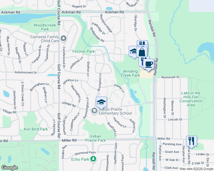 map of restaurants, bars, coffee shops, grocery stores, and more near 500 Pembrook Court South in Crystal Lake