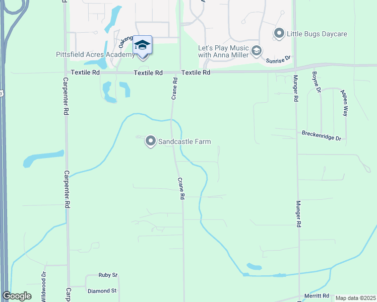 map of restaurants, bars, coffee shops, grocery stores, and more near 6343 Crane Road in Ypsilanti