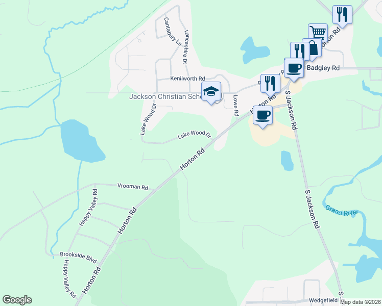 map of restaurants, bars, coffee shops, grocery stores, and more near 2710 Horton Road in Jackson