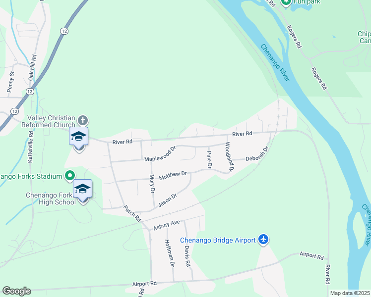 map of restaurants, bars, coffee shops, grocery stores, and more near 38 Maplewood Drive in Binghamton