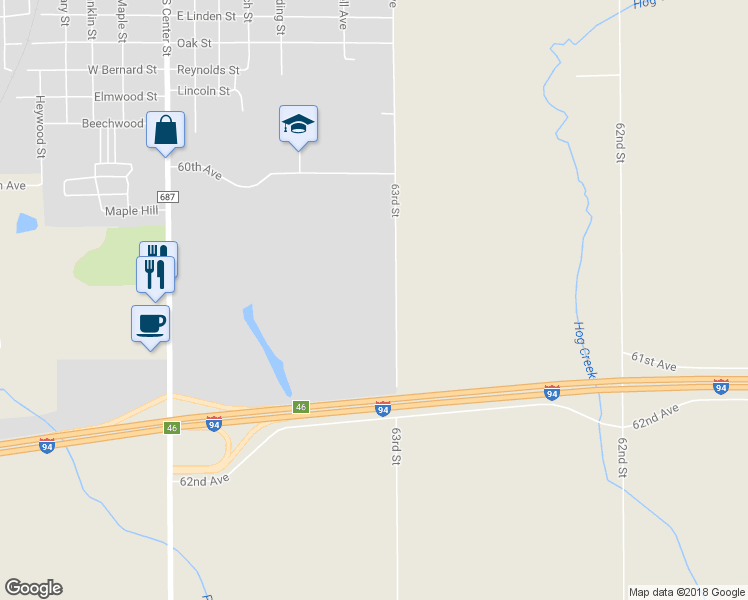 map of restaurants, bars, coffee shops, grocery stores, and more near 61270 63rd Street in Hartford