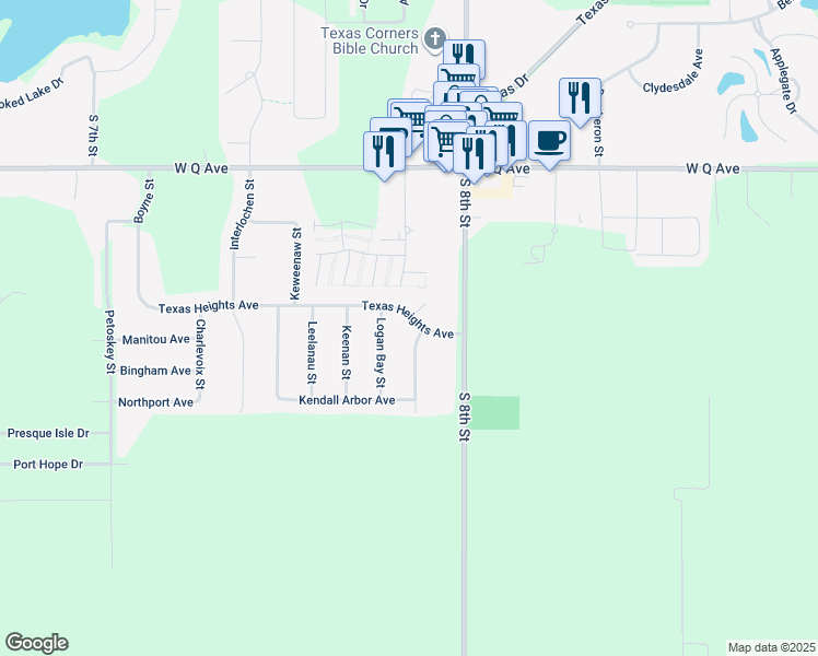 map of restaurants, bars, coffee shops, grocery stores, and more near 7091 Texas Heights Avenue in Kalamazoo
