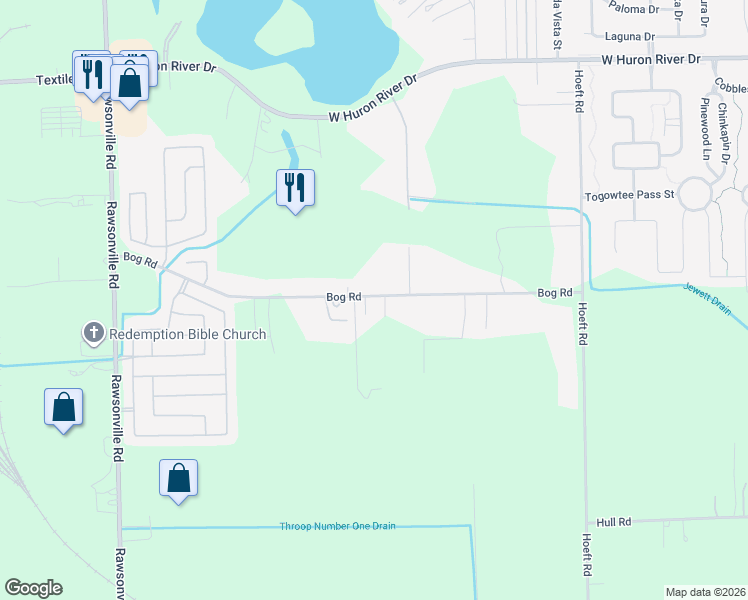 map of restaurants, bars, coffee shops, grocery stores, and more near 50115 Bog Road in Belleville