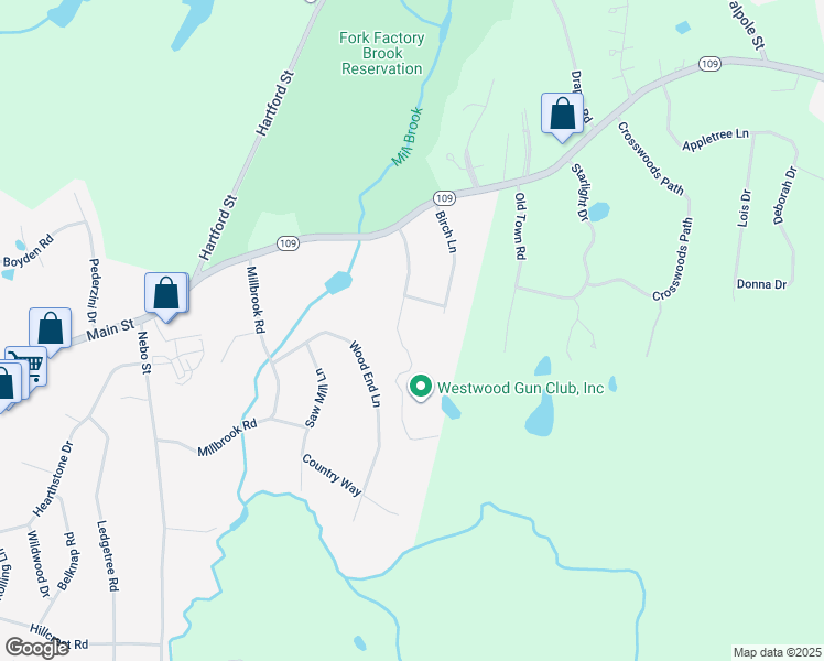 map of restaurants, bars, coffee shops, grocery stores, and more near 20 Trailside Road in Medfield