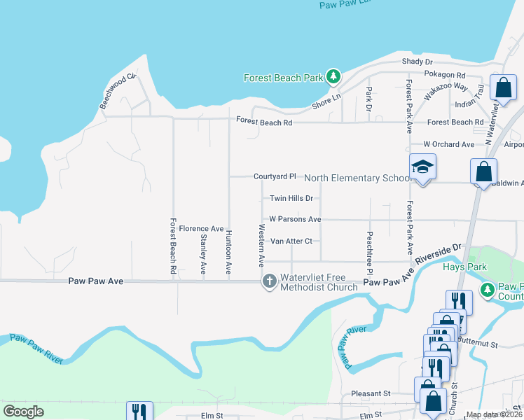 map of restaurants, bars, coffee shops, grocery stores, and more near 942 Western Avenue in Watervliet