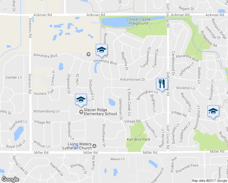 map of restaurants, bars, coffee shops, grocery stores, and more near 1623 Deerhaven Drive in Crystal Lake