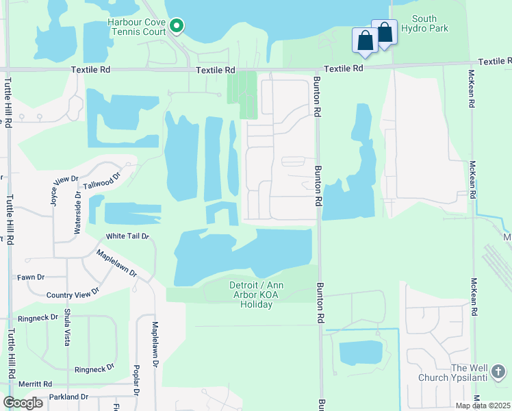 map of restaurants, bars, coffee shops, grocery stores, and more near 6266 Sheldon Street in Ypsilanti