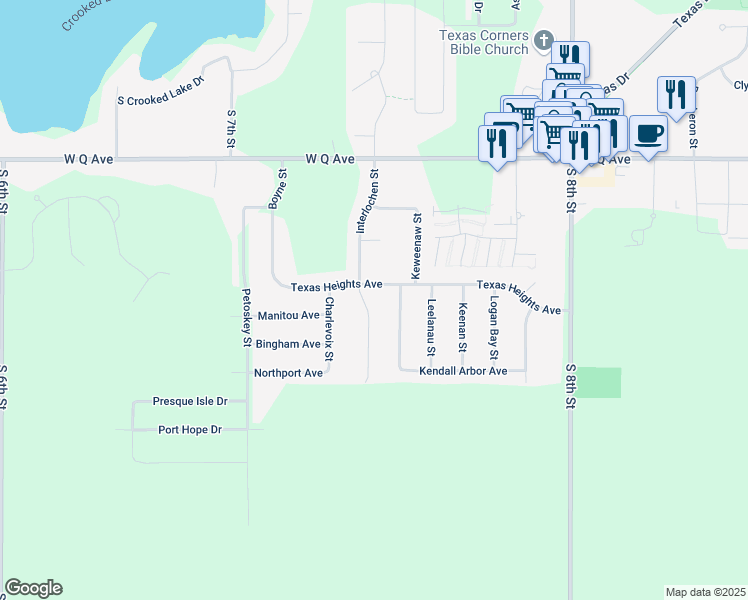 map of restaurants, bars, coffee shops, grocery stores, and more near 8321 Interlochen Street in Kalamazoo