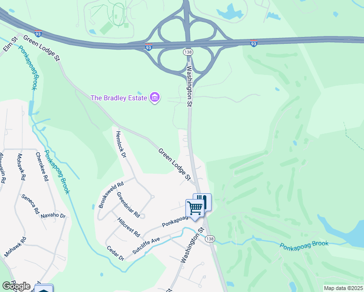 map of restaurants, bars, coffee shops, grocery stores, and more near 2356 Washington Street in Canton