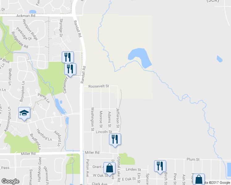 map of restaurants, bars, coffee shops, grocery stores, and more near 1519 Jefferson Street in Lake in the Hills