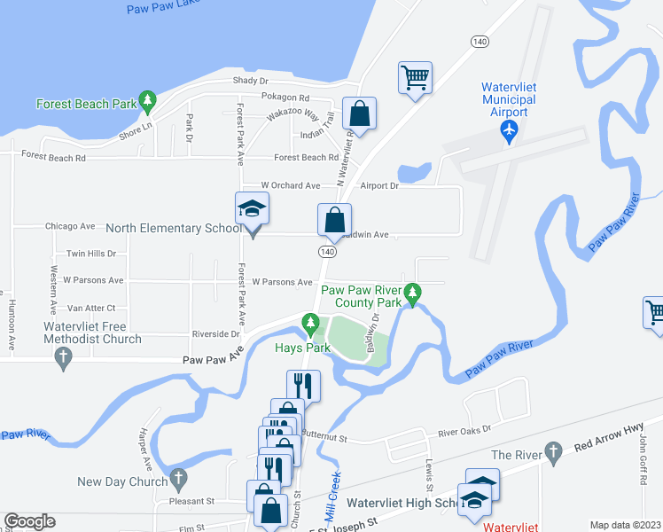 map of restaurants, bars, coffee shops, grocery stores, and more near 922 North Main Street in Watervliet